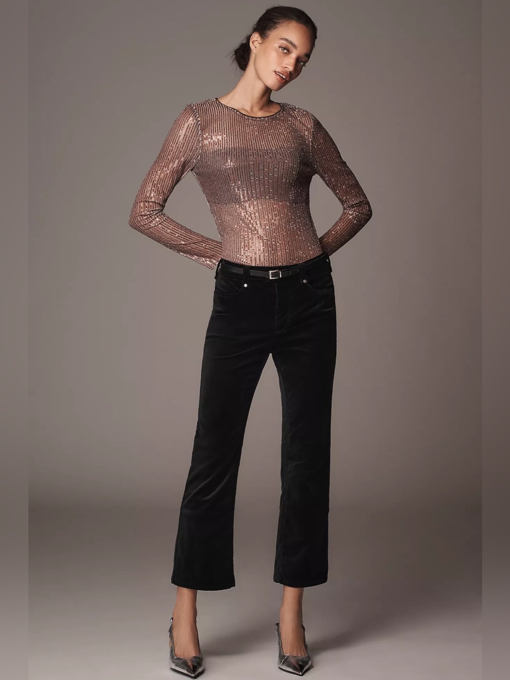 Anthropologie Pilcro Solid Velvet Black Crop kick flare Pant 29 western glam